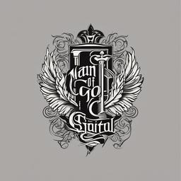 Man of God Tattoo-Bold and declarative tattoo with the phrase Man of God, capturing themes of faith and spiritual identity.  simple color vector tattoo