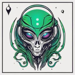 Alien Temporary Tattoo - Experiment with extraterrestrial vibes using temporary alien tattoos.  simple color tattoo,vector style,white background