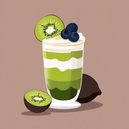 Kiwi Yogurt Parfait Clipart - A parfait with layers of kiwi and yogurt.  color vector clipart, minimal style