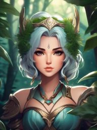 Warrior princess in a mystical forest.  front facing ,centered portrait shot, cute anime color style, pfp, full face visible