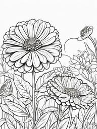 Zinnia coloring page sheet - Zinnias standing tall in a bright summer garden.  black outline printable coloring page