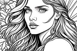 coloring book, girl, black and white, lineart