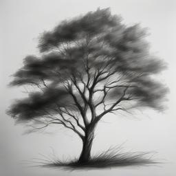 pencil sketch of a tree  minimal rough sketch scribbles,doodles,black and white