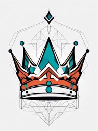 Crown Tattoo-modern and abstract crown tattoo, featuring clean lines and geometric patterns for a contemporary look. Colored tattoo designs, minimalist, white background.  color tatto style, minimalist design, white background