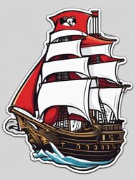 Penguin Pirate Ship Sticker - A penguin captain sailing a pirate ship on the high seas. ,vector color sticker art,minimal