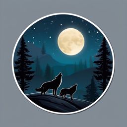 Wolf Pack Howling at Full Moon Emoji Sticker - Harmonious chorus in moonlit wilderness, , sticker vector art, minimalist design