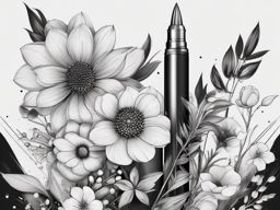 Bullet with floral details ink. Blooms juxtaposed with the harshness of metal.  minimalist black white tattoo style