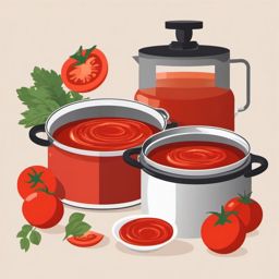 Tomato Sauce Making Clipart - A pot of tomato sauce being prepared.  color vector clipart, minimal style