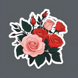 Rose Bouquet Sticker - Beautiful bouquet, ,vector color sticker art,minimal