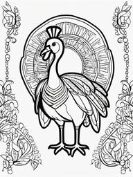 Turkey Coloring Pages - Festive Turkey in Various Poses  minimal black outline printable sheet, coloring page