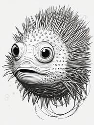 drawing of porcupine fish  minimal rough sketch scribbles,doodles,black and white