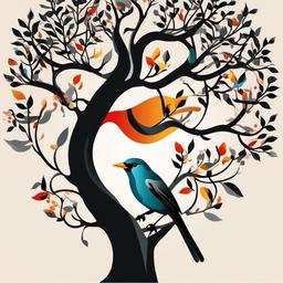 bird in a tree tattoo  simple vector color tattoo