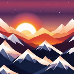 Sunset over Snowy Mountain Peaks clipart - A stunning snowy sunset, ,vector color clipart,minimal