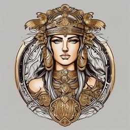 Athena Greek Goddess Tattoo-Intricate and artistic tattoo featuring Athena, the Greek goddess of wisdom, warfare, and civilization.  simple color vector tattoo