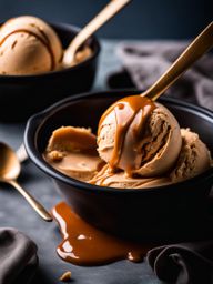 a scoop of velvety dulce de leche ice cream, rich with caramel flavor. 