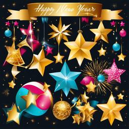 New Year clipart - New Year decorations with stars and streamers  