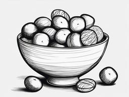 drawing of various candies in a bowl  minimal rough sketch scribbles,doodles,black and white