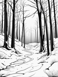 Snow-Covered Path Coloring Pages - Winter Path Leading Through the Woods  minimal black outline printable sheet, coloring page