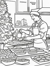 Holiday Baking Coloring Pages - Making Treats for Christmas Celebration  minimal black outline printable sheet, coloring page