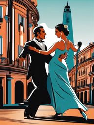 Buenos Aires clipart - Obelisco and Tango dancers in Argentina,  color vector clipart