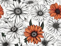 Gerber Daisy Tattoos-Exploration of the vibrant and lively world of gerber daisy tattoos, expressing energy and positivity.  simple color tattoo,minimal vector art,white background