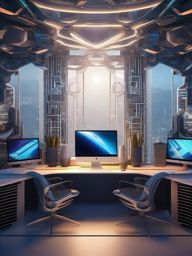 Computer Backgrounds - Futuristic Office Space in Silicon Valley HQ  wallpaper style, intricate details, patterns, splash art, light colors