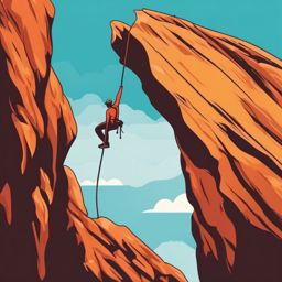 Mountain Climbing Cliff Climber Clipart - A climber scaling a vertical cliff.  color vector clipart, minimal style