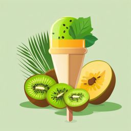 Kiwi Popsicle Clipart - A kiwi-flavored popsicle on a stick.  color vector clipart, minimal style