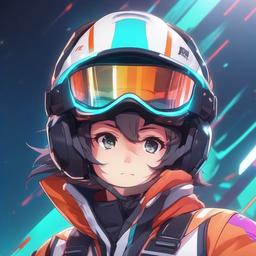 Energetic anime character participating in a futuristic sports competition.  front facing ,centered portrait shot, cute anime color style, pfp, full face visible