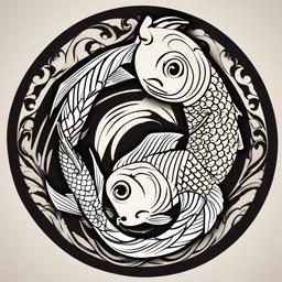 Yin and Yang Coy Fish-Bold and symbolic tattoo featuring a Yin and Yang symbol with Koi fish, capturing themes of balance and duality.  simple color vector tattoo