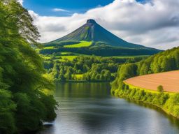 eifel volcano exploration - paint a scene of exploration in the eifel region, highlighting the volcanic landscapes, crater lakes, and forests. 