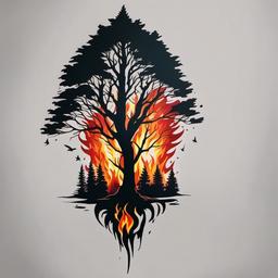 forest fire tattoo  simple color tattoo,white background