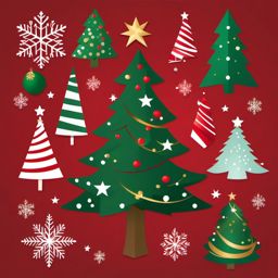 Christmas Tree Clipart,Decorating a digital holiday card  simple, 2d flat