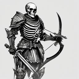 drawing of a skeleton knight  minimal rough sketch scribbles,doodles,black and white