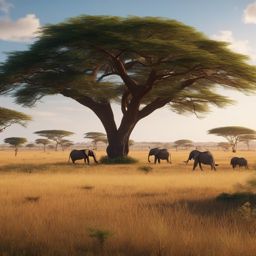 African Savannah Landscape - An African savannah landscape with wildlife and acacia trees  8k, hyper realistic, cinematic