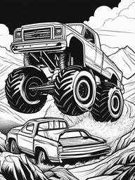 Monster Truck on a Rampage Coloring Pages - Destructive Trucks Crushing Everything  minimal black outline printable sheet, coloring page