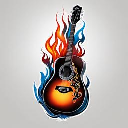 guitar flames tattoo  simple color tattoo,white background