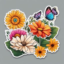 Meadow Flowers and Butterflies Emoji Sticker - Aflutter with the colors of nature, , sticker vector art, minimalist design