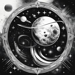 space tattoo black and white design 