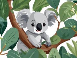 Koala Cartoon - Cartoon of koala nibbling on eucalyptus leaves  