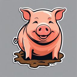 Pig Sticker - A happy pig rolling in mud, ,vector color sticker art,minimal