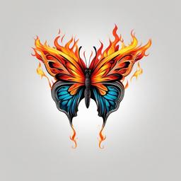 butterfly tattoo with flames  simple color tattoo, minimal, white background