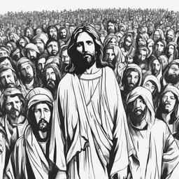 drawing of Jesus in a crowd  minimal rough sketch scribbles,doodles,black and white