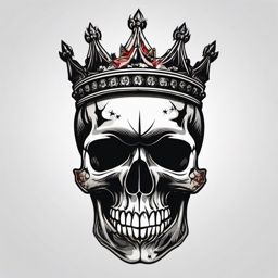 Skull with anarchy crown tattoo. Defiant expression.  color tattoo minimalist white background