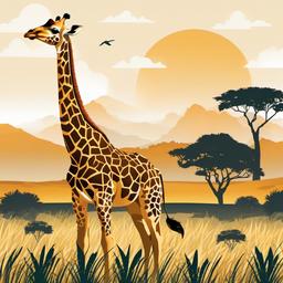 Giraffe clipart - giraffe in a savanna landscape  