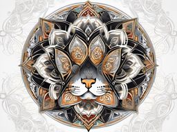 Cat paw with intricate mandala patterns: Fusion of sacred geometry and feline charm.  color tattoo style, white background