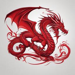 Red Dragon Tattoo - Tattoos showcasing dragons, specifically with a red color theme.  simple color tattoo,minimalist,white background