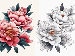 japanese style peony tattoo  simple color tattoo,white background,minimal