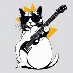 Cat as a rockstar with a guitar and sunglasses  minimalist design, white background, t shirt vector art