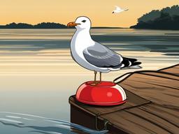 Gull Cartoon - Cartoon of gull perching on a buoy  